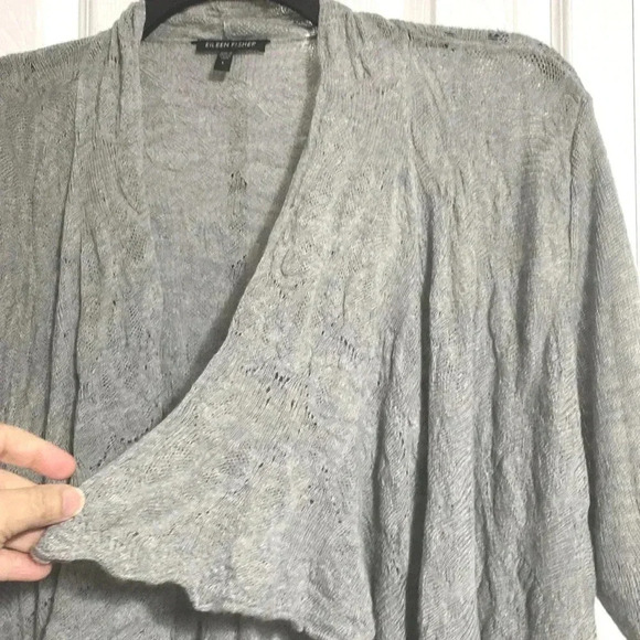 Eileen Fisher merino wool gray cardigan sweater size LARGE. - Picture 6 of 13